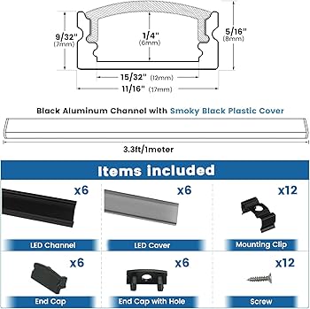 Amazon.com: Muzata 6Pack 3.3FT/1M LED Channel Black Aluminum U